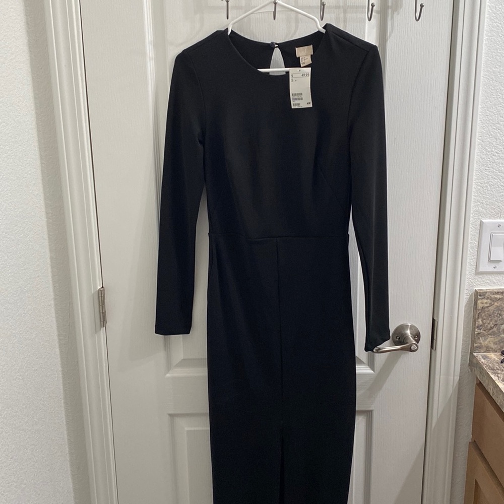 Black Long Sleeve Floor Length Dress